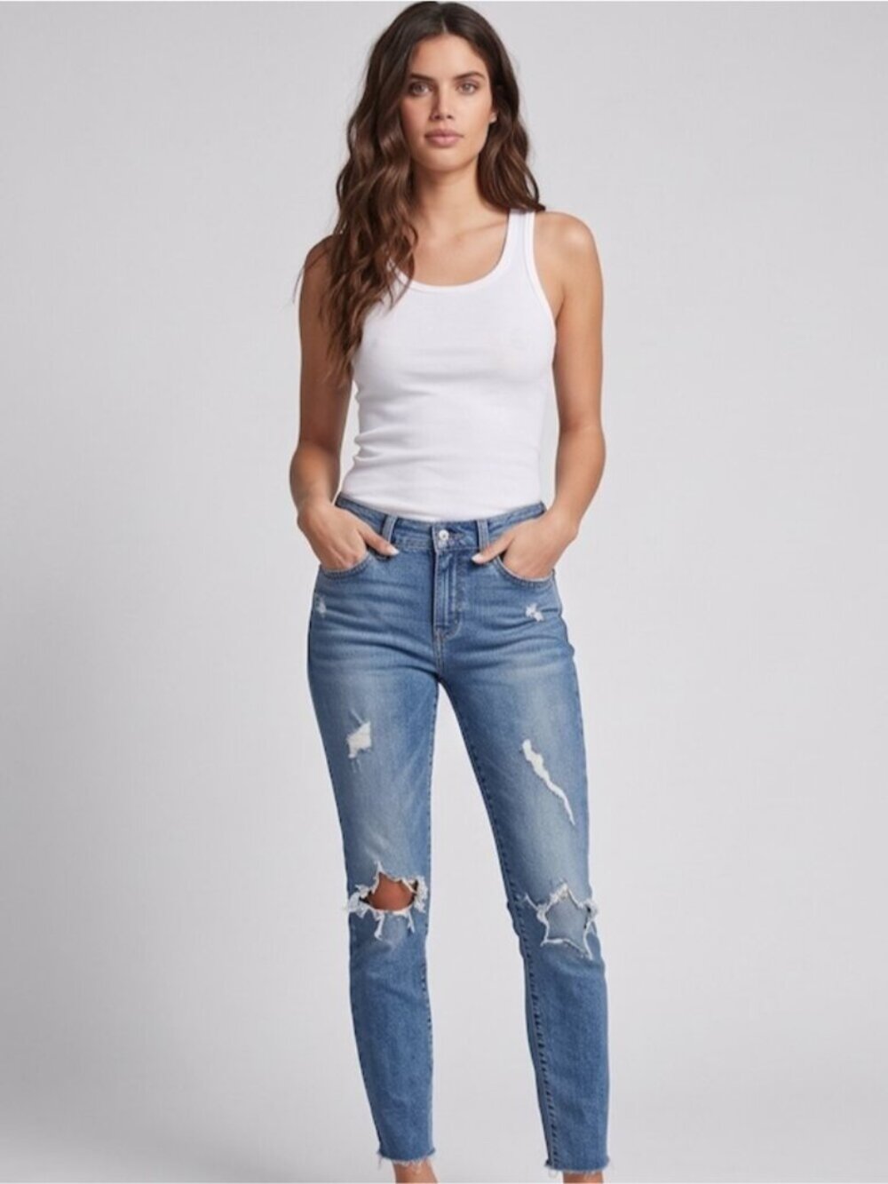 Lucky Brand Handcrafted Star Cutout Distressed Skinny Jeans, Raw Hem Denim 25"